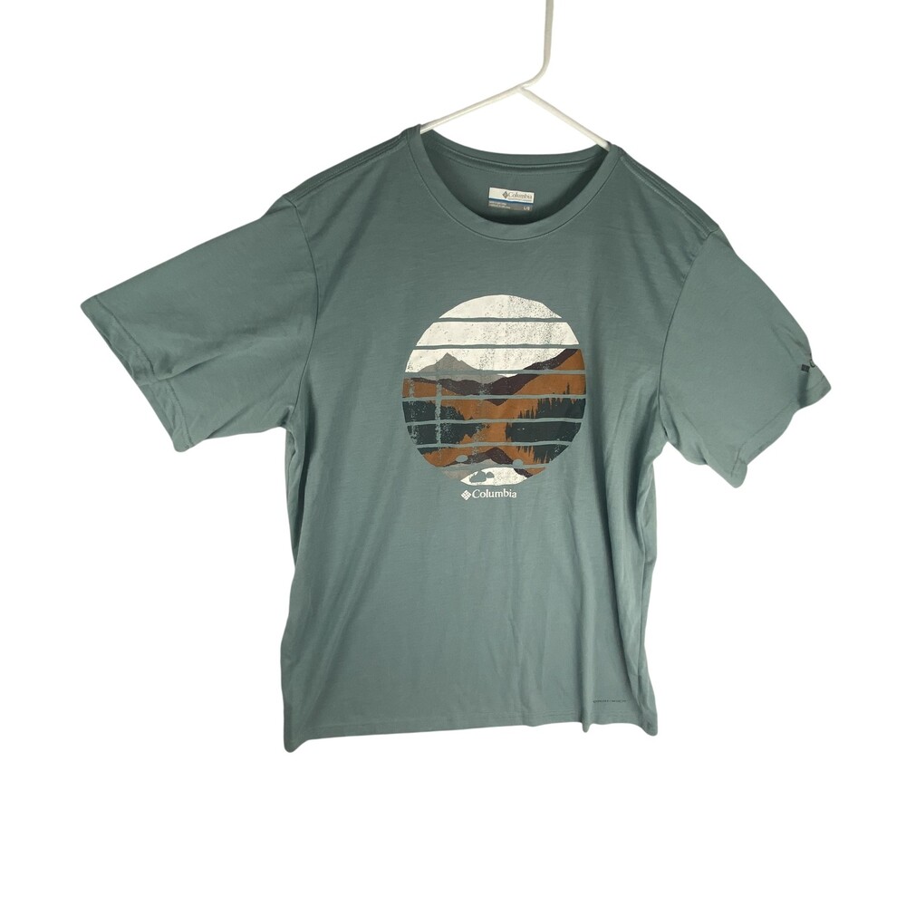 Columbia Shirt Mens Large Blue Omni-Wick Short Sleeve Graphic Tee Top Hiking
